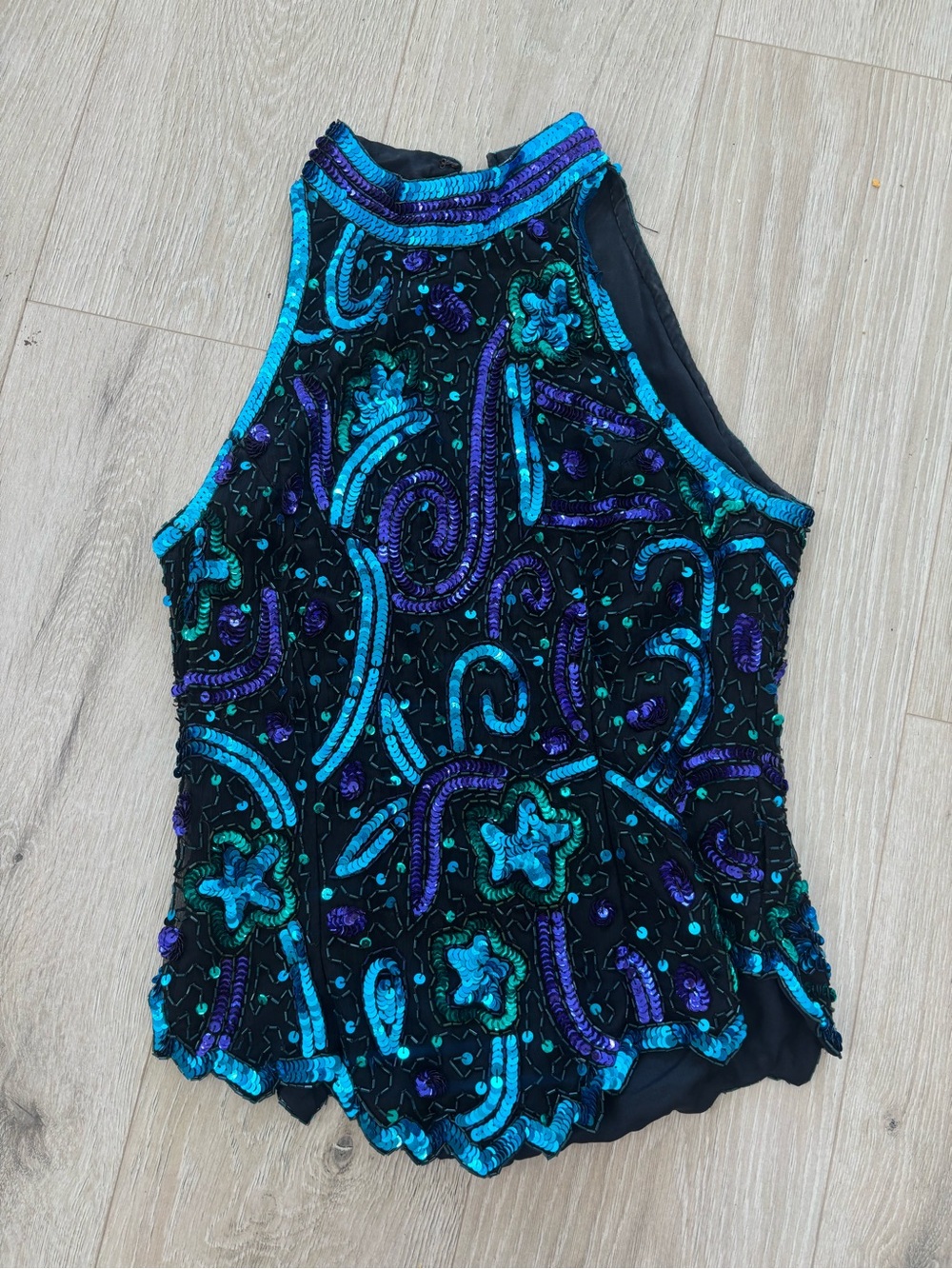 80s 90s Vintage Beaded Halter Tank Top in Teal & Purple